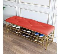 Panca portascarpe con seduta in similpelle, per ingresso, con ripiano dorato, scaffale, grigio, 100 x 35 x 45 cm (dimensioni: 100 x 35 x 45 cm (39 x 14 x 18 pollici), colore: rosso)