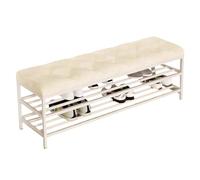 Panca Portascarpe Imbottita Con Cuscino In Velluto, Panca Portaoggetti For Ingresso Con Struttura In Metallo Bianco(Beige,60 x 30 x 45 cm)