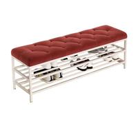 Panca Portascarpe Imbottita Con Cuscino In Velluto, Panca Portaoggetti For Ingresso Con Struttura In Metallo Bianco(Red,100 x 30 x 45 cm)