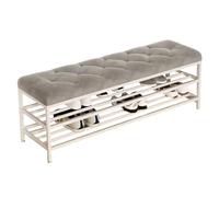 Panca Portascarpe Imbottita Con Cuscino In Velluto, Panca Portaoggetti For Ingresso Con Struttura In Metallo Bianco(Grey,60 x 30 x 45 cm)