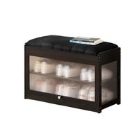 Panca portascarpe in bambù con contenitore Panca portascarpe con cuscino con porta in vetro Sgabello portascarpe moderno per ingresso soggiorno camera da letto (50 * 32 * 43cm/nero)
