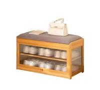 Panca portascarpe in bambù con contenitore Panca portascarpe con cuscino con porta in vetro Sgabello portascarpe moderno per ingresso soggiorno camera da letto (70 * 32 * 43 cm/marrone chiaro)