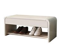 Panca Portascarpe In Legno Massello Bianco Con Cassetto For Ingresso, Corridoio, Soggiorno, Salvaspazio, Ampio Spazio Nascosto(60x30x35cm(24x12x14))