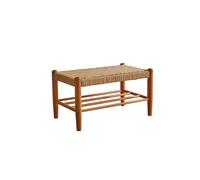 Panca Portascarpe in Rattan Intrecciato, Panca Portascarpe A 2 Ripiani, Sgabello Portascarpe in Legno per Ingresso, Sgabello per Cambiare Le Scarpe per Corridoio,80cm