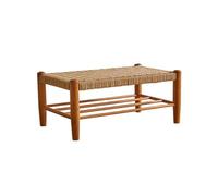 Panca Portascarpe in Rattan Intrecciato, Panca Portascarpe A 2 Ripiani, Sgabello Portascarpe in Legno per Ingresso, Sgabello per Cambiare Le Scarpe per Corridoio,100cm