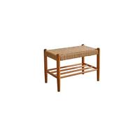 Panca Portascarpe in Rattan Intrecciato, Panca Portascarpe A 2 Ripiani, Sgabello Portascarpe in Legno per Ingresso, Sgabello per Cambiare Le Scarpe per Corridoio,60cm