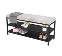 Panca Portascarpe In Velluto Grigio - Panca Portaoggetti A 2 Ripiani Con Struttura In Metallo Nero, Organizer For Scarpiera Da Ingresso For Soggiorno, Camera Da Letto(80 x 32 x 46 cm)