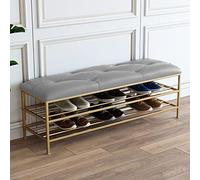 Panca portascarpe moderna con seduta in similpelle e ripiano dorato per scarpe, panca per ingresso, grigia, 60 x 35 x 45 cm (24 x 14 x 18 pollici)