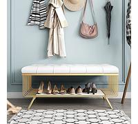 Panca portascarpe moderna in metallo di alta qualità con sgabello per cambiare le scarpe in similpelle per soggiorno, camera da letto, ingresso, corridoio, bianco 80x35x45 cm (31x14x18 polli