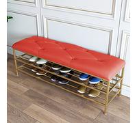 Panca portascarpe moderna in similpelle con ripiano dorato per scarpe, per ingresso, rossa, 47 x 14 x 18 pollici