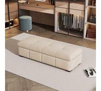 Panca portascarpe portaoggetti imbottita in similpelle con contenitore per scarpe ingresso per soggiorno fine letto Poggiapiedi Bianco sporco 140 cm