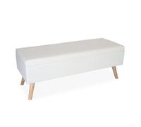Panca Relaxdays, con vano, Imbottita, Ecopelle, Legno, HxLxP: 40 x 110 x 40 cm, Panca per corridoio, Bianca