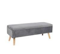Panca Relaxdays in Velluto, Contenitore, HxLxP: 40 x 110 x 40 cm, Gambe in Legno, Grigio Scuro