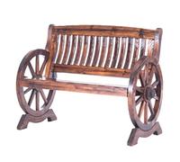 Panca rustica da esterno in legno con schienale e braccioli con ruote del carrello, 119,4 cm, mobili da giardino, patio, portico, marrone, perfetta per rilassarsi in giardino