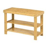 Panca Scarpiera 70x28x45 cm con 2 Ripiani a Doghe e Seduta in Bambù