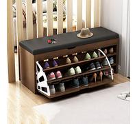 Panca Scarpiera con Coperchio Ribaltabile, Ripiano Portascarpe A 3 Livelli, Cassapanca Salvaspazio, Ripiano Regolabile, PU Seduta Imbottita, per Ingresso, Corridoio, Camera da Letto,A,80CM