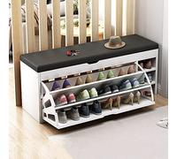 Panca Scarpiera con Coperchio Ribaltabile, Ripiano Portascarpe A 3 Livelli, Cassapanca Salvaspazio, Ripiano Regolabile, PU Seduta Imbottita, per Ingresso, Corridoio, Camera da Letto,B,100CM