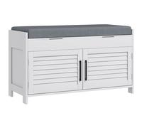 Panca Scarpiera con Vano Contenitore e Ripiani 90x36x50 cm in MDF e Simil Lino Grigio