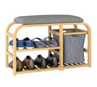 Panca Scarpiera da Ingresso 70x30x45 cm con Seduta Imbottita e Cesta Estraibile Design a Doghe Legno