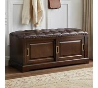 Panca Scarpiera da Ingresso Salvaspazio Legno Panca per Scarpe con Morbido Cuscino in PU Cassapanca Contenitore con 2 Ante Scorrevoli per Soggiorno, Foyer(Brown,31.49in/80cm)