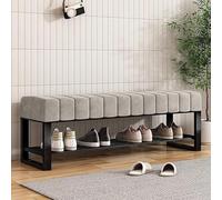 Panca Scarpiera In Velluto Con Seduta Imbottita | Panca Portascarpe A 2 Livelli Per Ingresso | Pouf Panca Per Camera Da Letto Con Struttura In Metallo Nero Di Brand(Size:80 x 32 x 45 cm,Color:Grigio)