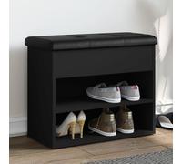 Panca scarpiera nera 62 x 32 x 50 cm in legno robusto con comodo cuscino di seduta in pelle sintetica, ideale come scarpiera per ingresso e camera da letto
