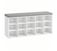 Panca Scarpiera, Scarpiera Ingresso con Seduta Imbottita e 15 Scomparti, Scaffale Porta Scarpe da Ingresso, 30 x 105 x 48 cm, Bianco e Grigio [Robusto e stabile] Il pannello di truciolato spesso dà vi