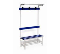 Panca spogliatoio con seduta, schienale, appendiabiti e pianoborse 1 mt tubo rotondo inserto in pvc blu Vivisport