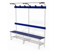 Panca spogliatoio con seduta, schienale, appendiabiti e pianoborse 2 mt tubo rotondo inserto in pvc blu Vivisport