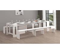 Dmora Panca Torquato, Set di 2 sedute per Tavolo da Pranzo, Panche allungabili, 290x25h45 cm, Bianco Lucido
