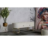 Panca Xingu, Panchina Multiuso, Seduta per Ospiti, Cassapanca Multifunzione, 120x40 h43 cm, Bianco e Oro