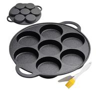 Pancake Pan - Cast Iron, 12.01x12.01in Frying Pan Nonstick Coating With 7-Hole Layout | Easy Food Handling With Included Spatula Versatile Cooking Pans For Pancakes, Crepes, And Steaks