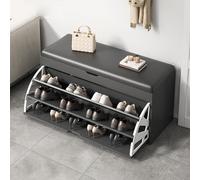 Panche portaoggetti con 3 cassetti ribaltabili, Panca portascarpe e cuscino imbottito, Scarpiera con panca, Organizzatore portascarpe nascosto, per ingresso, corridoio, anticamera(Dark gray,80cm)