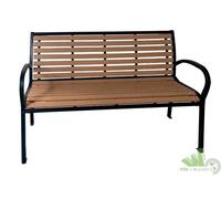 PANCHINA 125x60x80 CM EFFETTO LEGNO ACCIAIO MARRONE GIARDINO PARCO CON BRACCIOLI