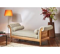 Panchina 2 posti in lino e cotone color mandorla, stile industriale, 190x68x70 cm, design club ed eleganza