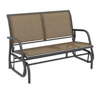 Panchina A Dondolo 2 Posti Da Giardino In Metallo E Tessuto A Rete, 120x70x85 Cm, Marrone Chiaro
