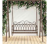 vidaXL Panchina a Dondolo Acciaio 112 x 60 x 126,5 cm Marrone Antico, Panca a dondolo in acciaio moderno, arredamento esterno, sede versatile per il relax, giardino contemporaneo