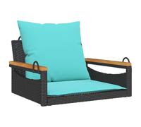 Panchina a Dondolo con Cuscini, Poly Rattan Nero 63x62x40 cm | Resistente agli agenti atmosferici, struttura in acciaio e legno acacia, uso esterno, facile pulizia, dondolio fluido