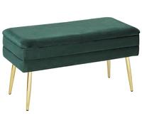 Panchina contenitore camera da letto velluto verde scuro e gambe dorate