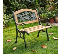 Panchina da Giardino 62cm, Panca da Esterno, Piccola Panchina da Parco | Sedile da Balcone Singolo, Banco in Legno e Ghisa Svuotata, per Patio, Prato, Cortile(Style 2)
