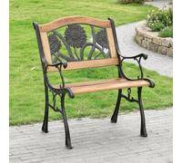 Panchina da Giardino 62cm, Panca da Esterno, Piccola Panchina da Parco | Sedile da Balcone Singolo, Banco in Legno e Ghisa Svuotata, per Patio, Prato, Cortile(Style 3)