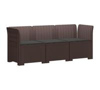 Panchina da giardino a 3 posti con cuscino in rattan PP marrone per esterni | Robusto polipropilene, cuscino imbottito, design modulare, adatto per sole e pioggia, da utilizzare in giardino o sul balcone