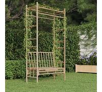 Panchina da giardino con pergola, 116 cm, panca con supporto in bambù, decorativa da giardino con griglia per piante rampicanti, per esterni, resistente alle intemperie, per terrazza e giardino