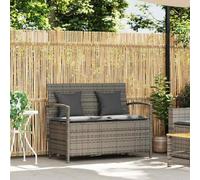 Panchina da giardino con vano portaoggetti, grigio polyrattan | Con inserto impermeabile, cuscino con rivestimento per lavanderia, sollevatore pneumatico, per terrazza e balcone