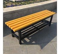 Panchina da giardino gialla da 150 cm, struttura in acciaio resistente e seduta in legno, per portico, parco, cortile, ingresso, elegante mobile da esterno per una seduta confortevole