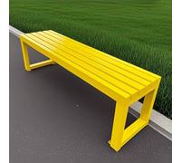 Panchina da giardino gialla da 180,3 cm, schienale scoperto, in ghisa resistente, con seduta a doghe in metallo, sedia da parco resistente all'acqua per cortile e portico