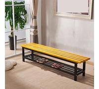 Panchina da giardino gialla da esterno, in metallo e legno, design piccolo senza schienale per terrazza e cortile, 180 x 37 x 45 cm, perfetta per rilassarsi e decorare all'aperto.