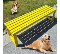 Panchina da giardino in ferro battuto giallo senza schienale per 2 o 3 persone, ideale per ospedali, scuole, piazze, con fori fissi per una facile installazione (100 cm)