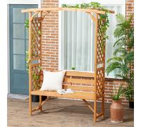 Panchina da Giardino in Legno di Abete con Arco Decorativo per Piante e Vasi, 160x50x198 cm, Marrone Description:Scopri la bellezza di questa panca da giardino Outsunny. La nostra panchina con arco sa