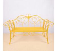 Panchina da giardino in metallo retrò da 132 cm, per 2 persone, elegante sedia a sedere gialla con schienale e braccioli, perfetta per cortile, portico, prato e cortile